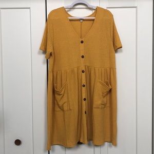 Chic Soul Waffle Knit Babydoll Dress-Mustard